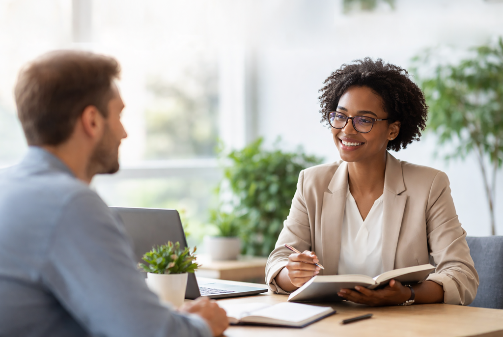 Mentoring conversations illustrating reflective learning and professional development.